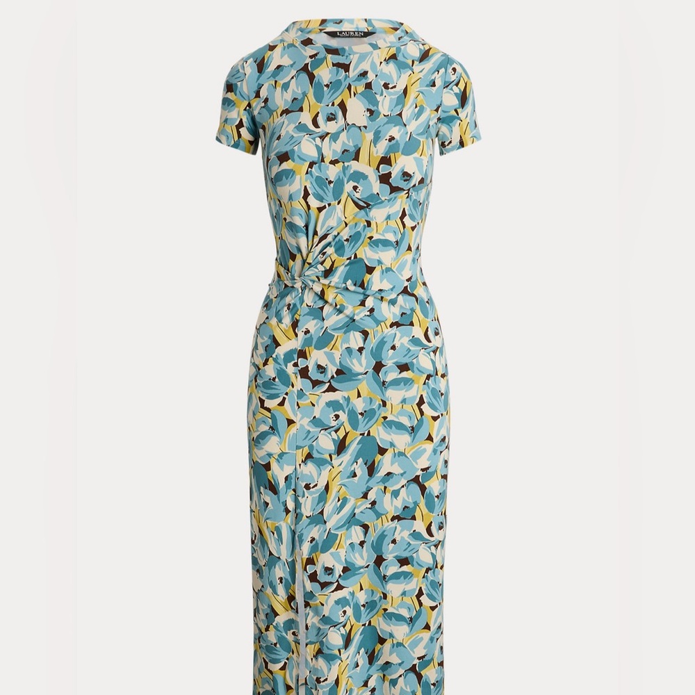 Ralph Lauren Floral Jersey Twist - Front Midi Dress. Size Small
